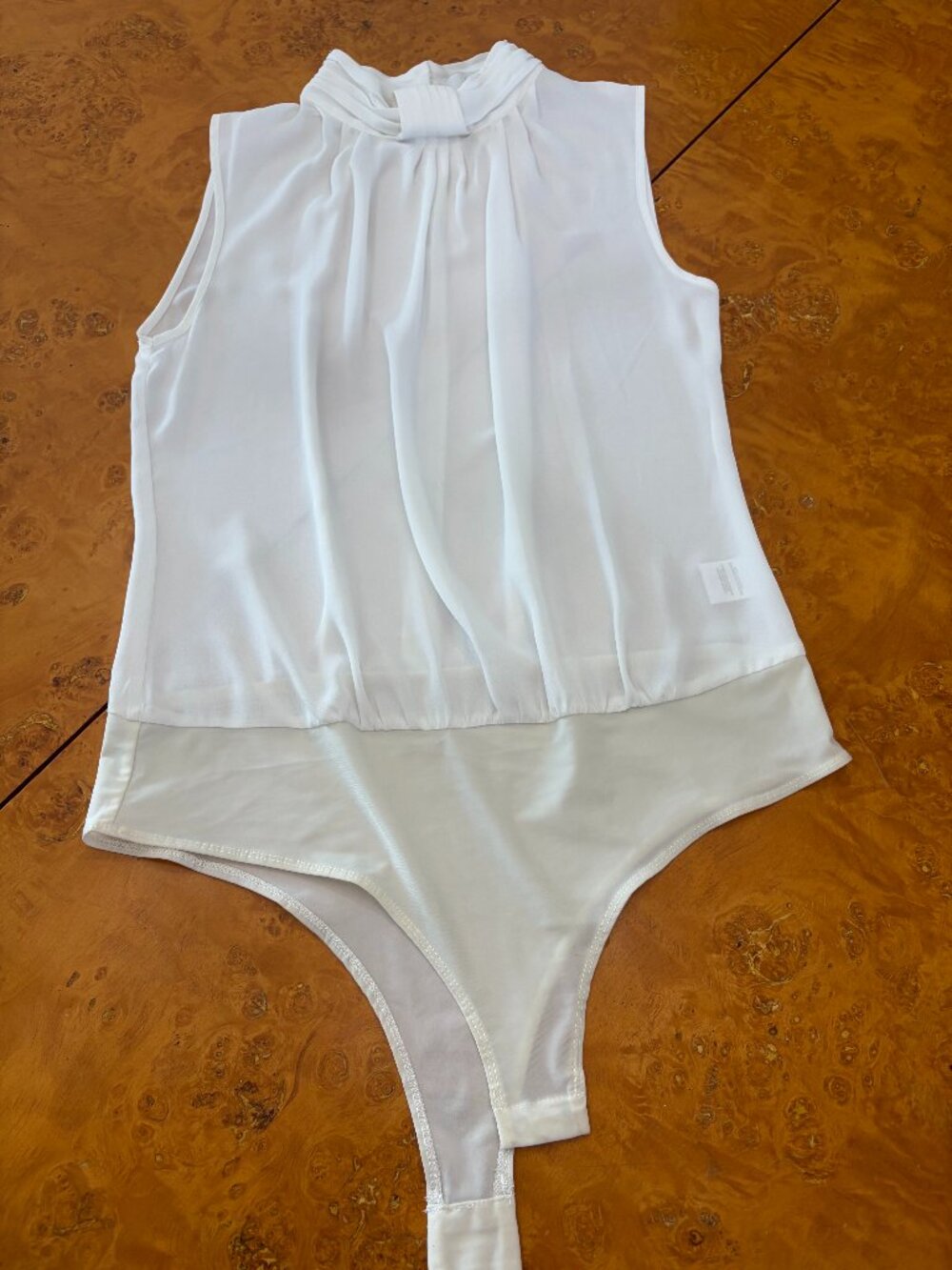Badgley Mischka Ivory High Neck Sheer Sleeveless Bodysuit Size 10